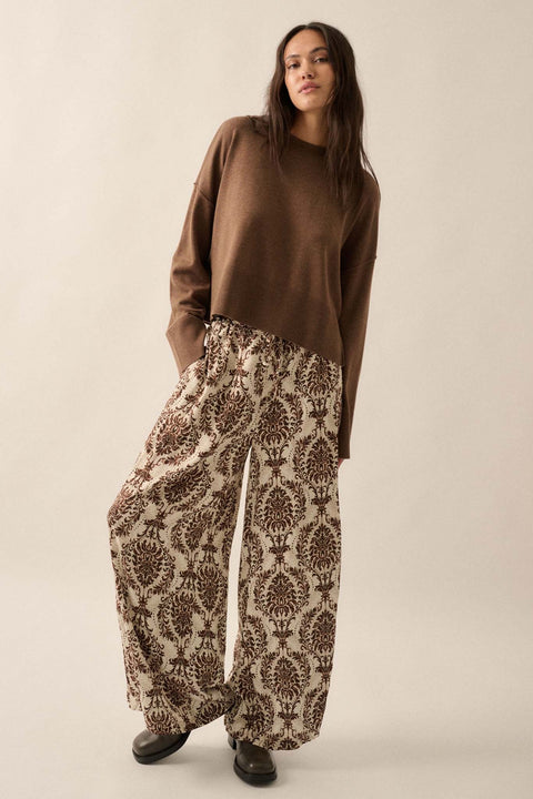 Pure Luxury Ornate Floral-Print Wide-Leg Pants - ShopPromesa