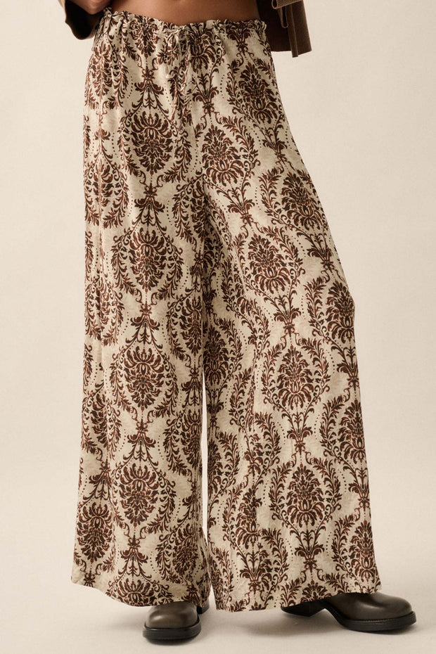 Pure Luxury Ornate Floral-Print Wide-Leg Pants - ShopPromesa