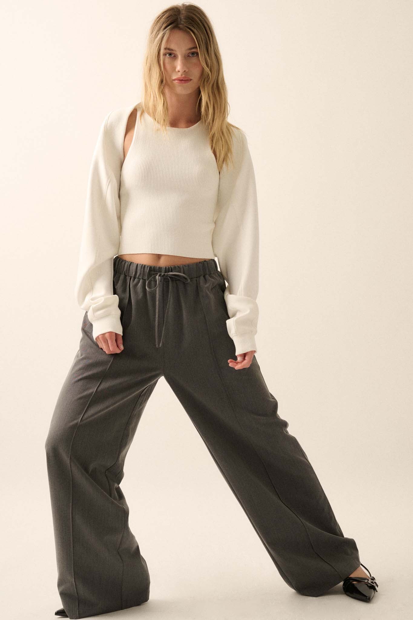 Step Above Twill Wide-Leg Drawstring Pants - ShopPromesa