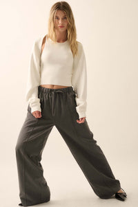 Step Above Twill Wide-Leg Drawstring Pants - ShopPromesa