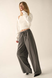 Step Above Twill Wide-Leg Drawstring Pants - ShopPromesa