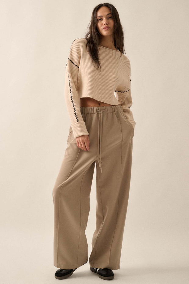 Step Above Twill Wide-Leg Drawstring Pants - ShopPromesa