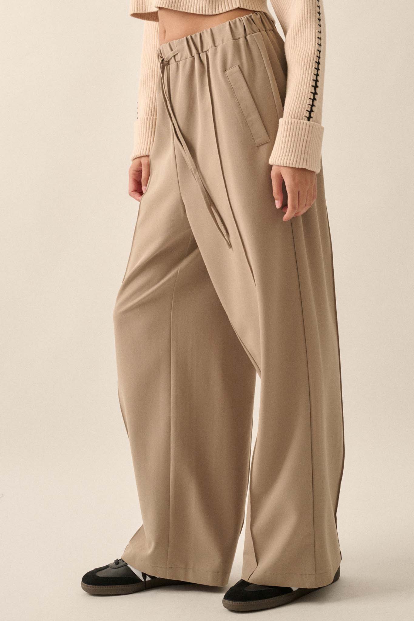 Step Above Twill Wide-Leg Drawstring Pants - ShopPromesa