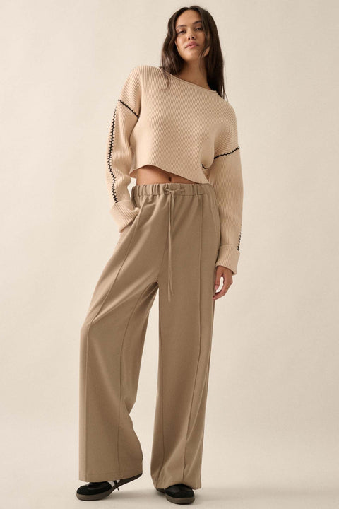 Step Above Twill Wide-Leg Drawstring Pants - ShopPromesa