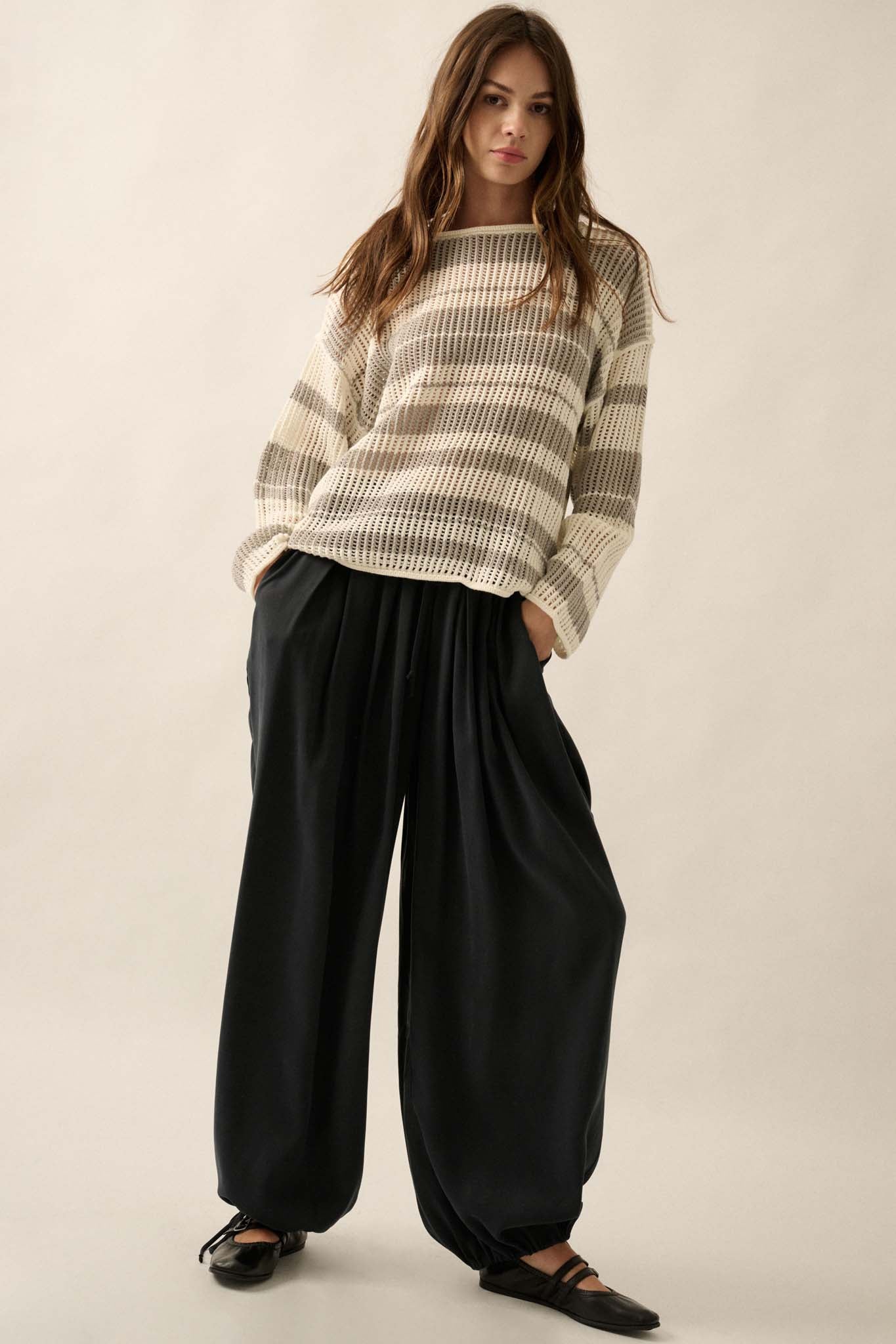 Loosely Translated Pleated Wide-Leg Harem Pants - ShopPromesa