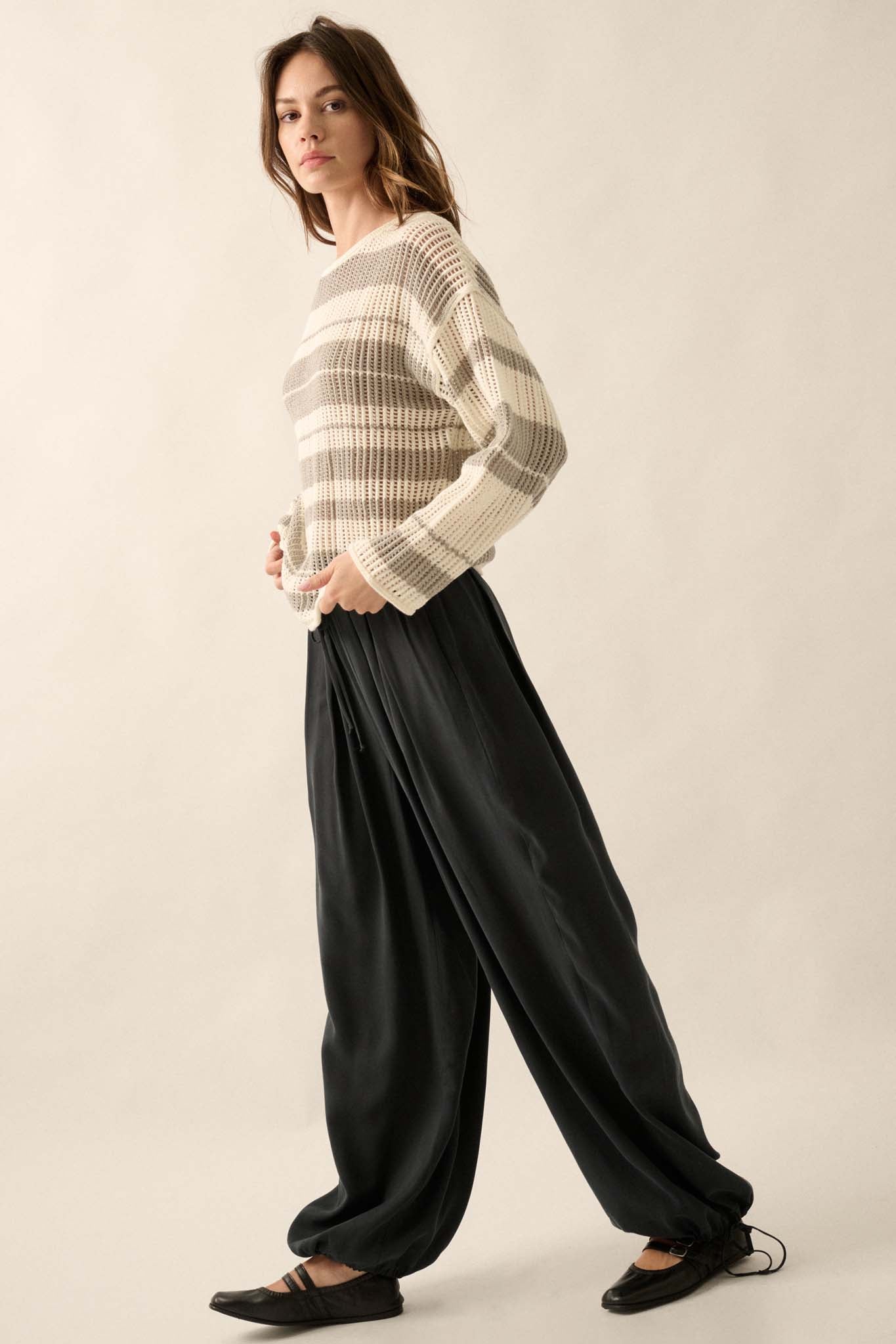 Loosely Translated Pleated Wide-Leg Harem Pants - ShopPromesa