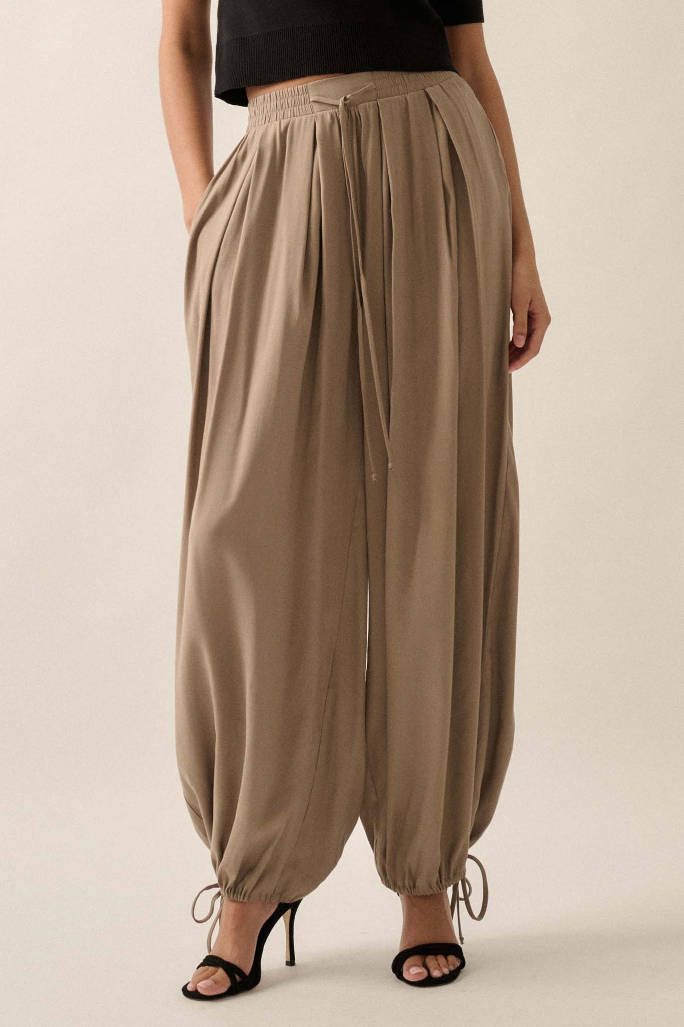 Loosely Translated Pleated Wide-Leg Harem Pants - ShopPromesa