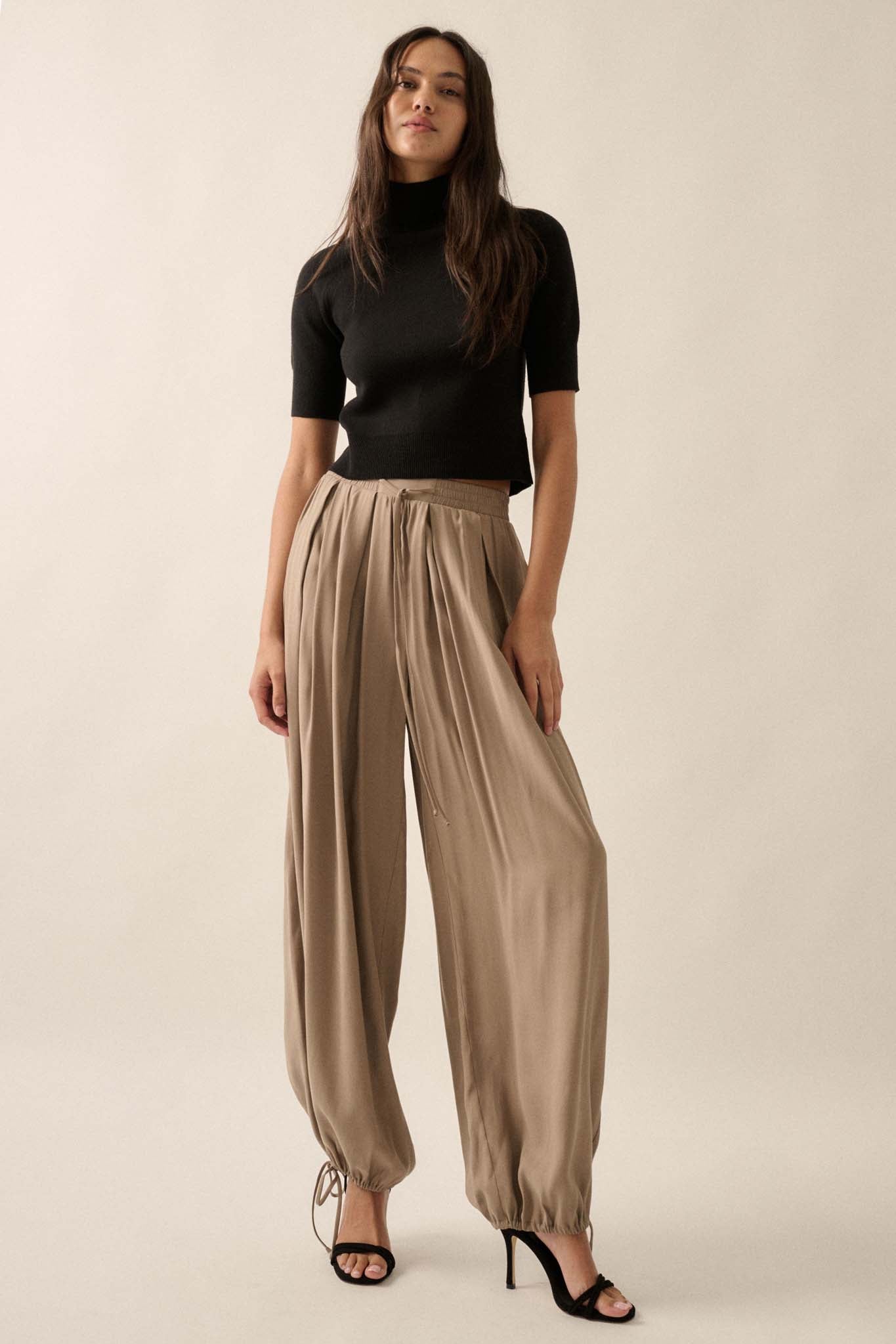 Loosely Translated Pleated Wide-Leg Harem Pants - ShopPromesa