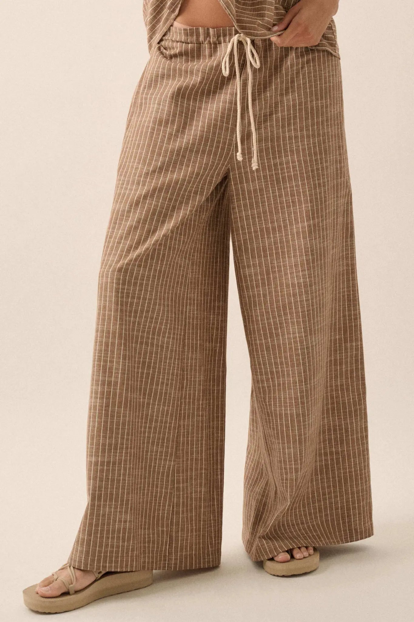 Weekend Away Pinstripe Wide-Leg Drawstring Pants - ShopPromesa