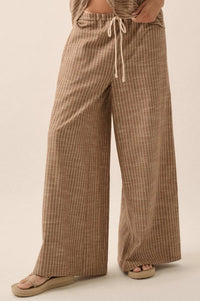 Weekend Away Pinstripe Wide-Leg Drawstring Pants - ShopPromesa