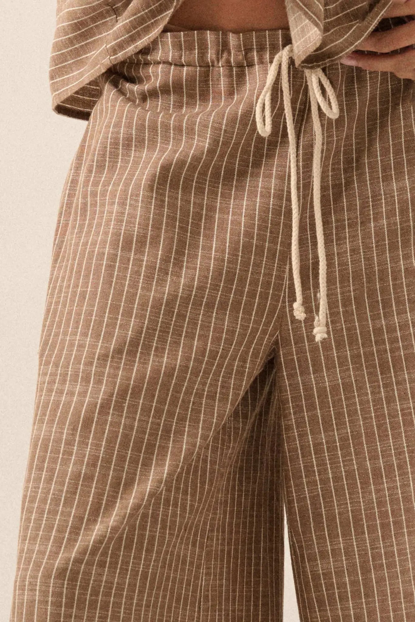 Weekend Away Pinstripe Wide-Leg Drawstring Pants - ShopPromesa