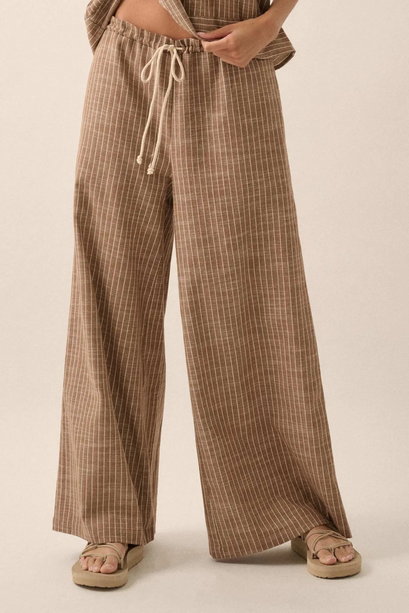 Weekend Away Pinstripe Wide-Leg Drawstring Pants - ShopPromesa