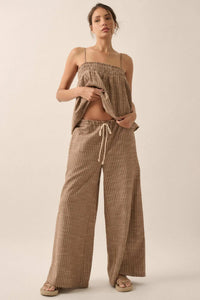 Weekend Away Pinstripe Wide-Leg Drawstring Pants - ShopPromesa