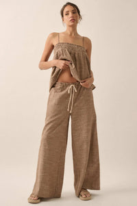 Weekend Away Pinstripe Wide-Leg Drawstring Pants - ShopPromesa
