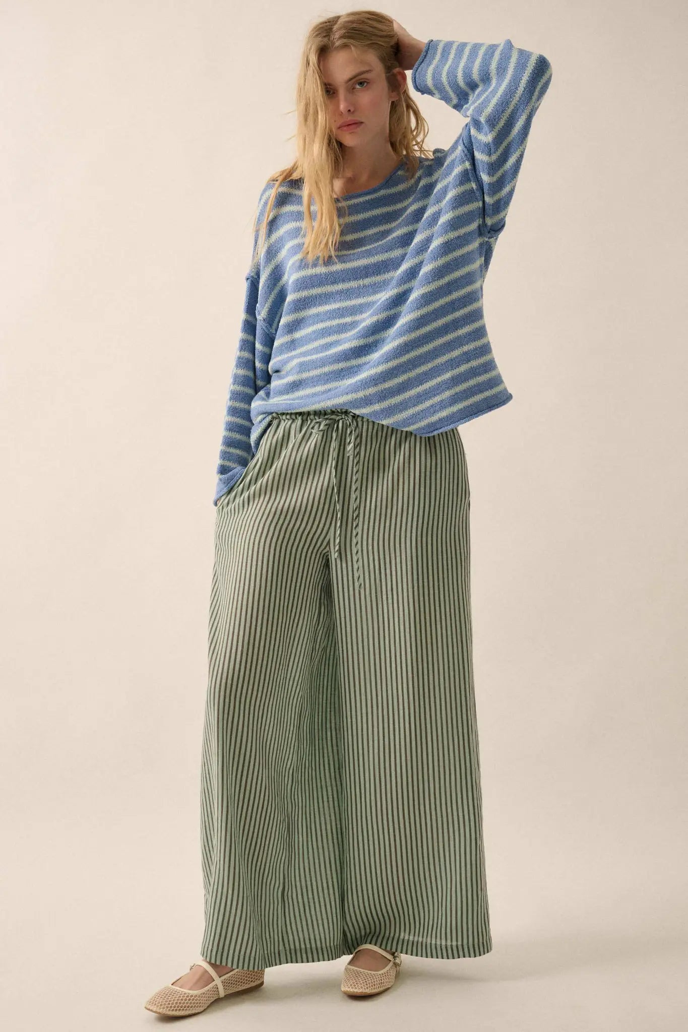 Stroll Goals Striped Wide-Leg Drawstring Pants - ShopPromesa