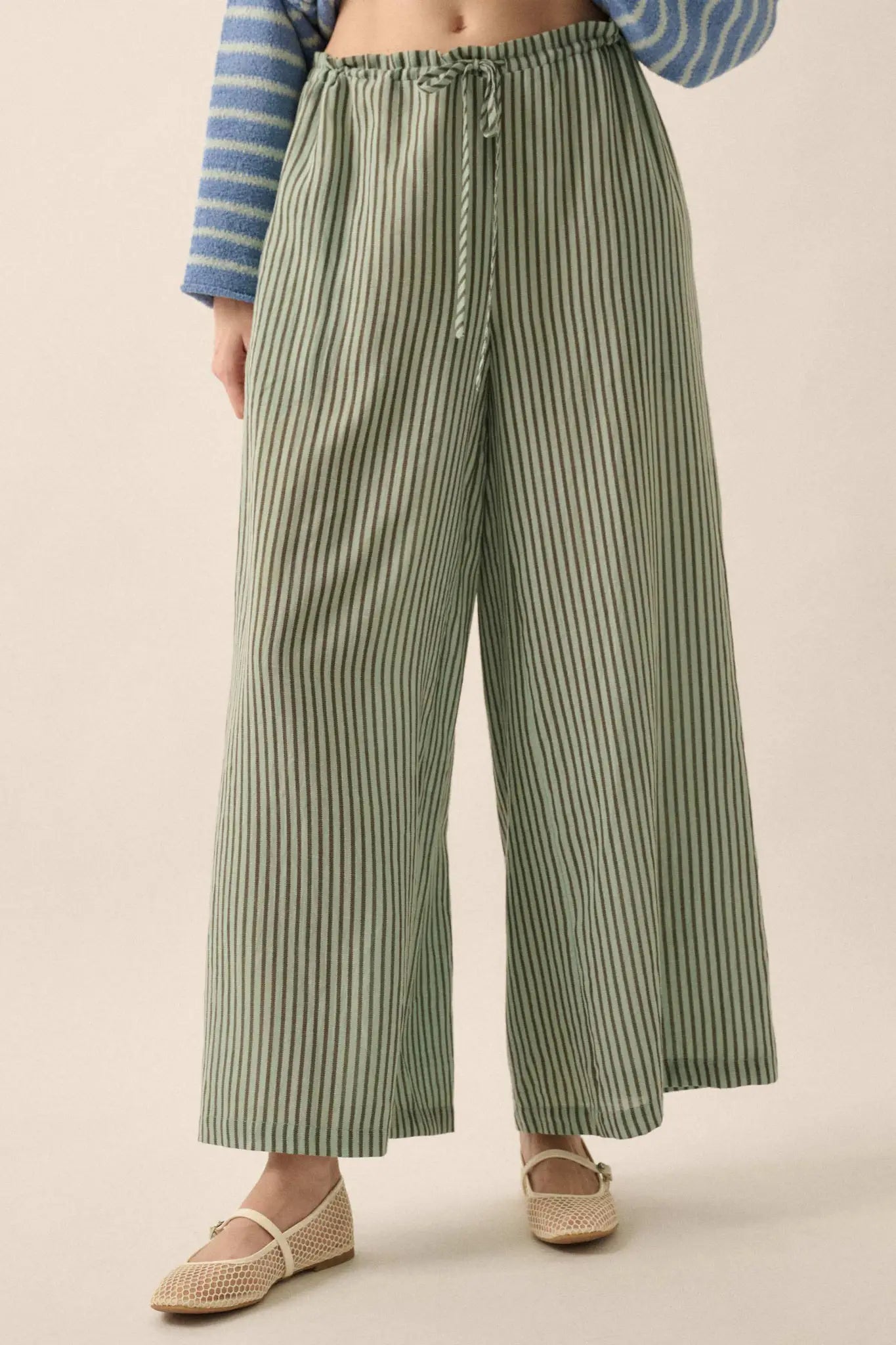 Stroll Goals Striped Wide-Leg Drawstring Pants - ShopPromesa