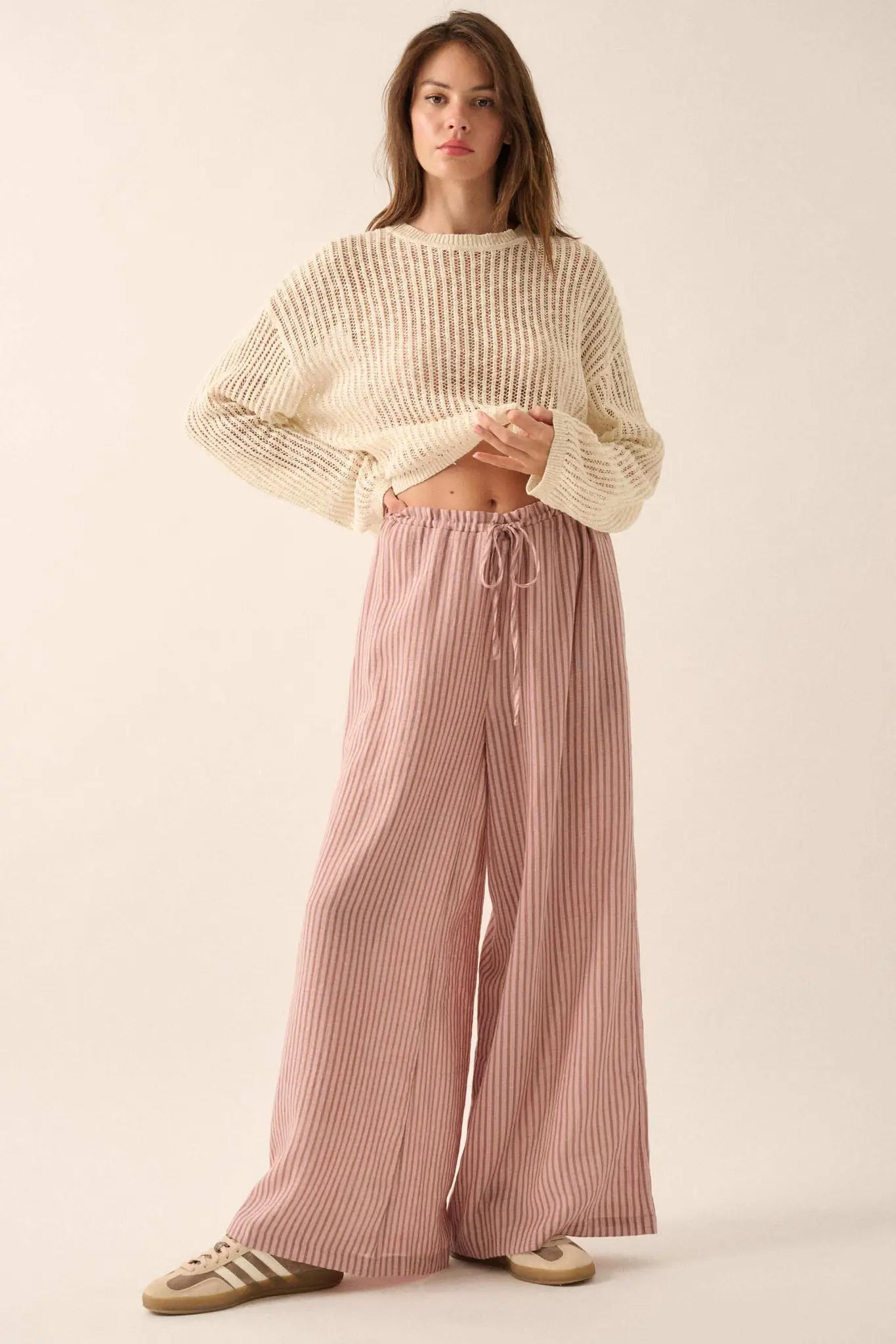 Stroll Goals Striped Wide-Leg Drawstring Pants - ShopPromesa