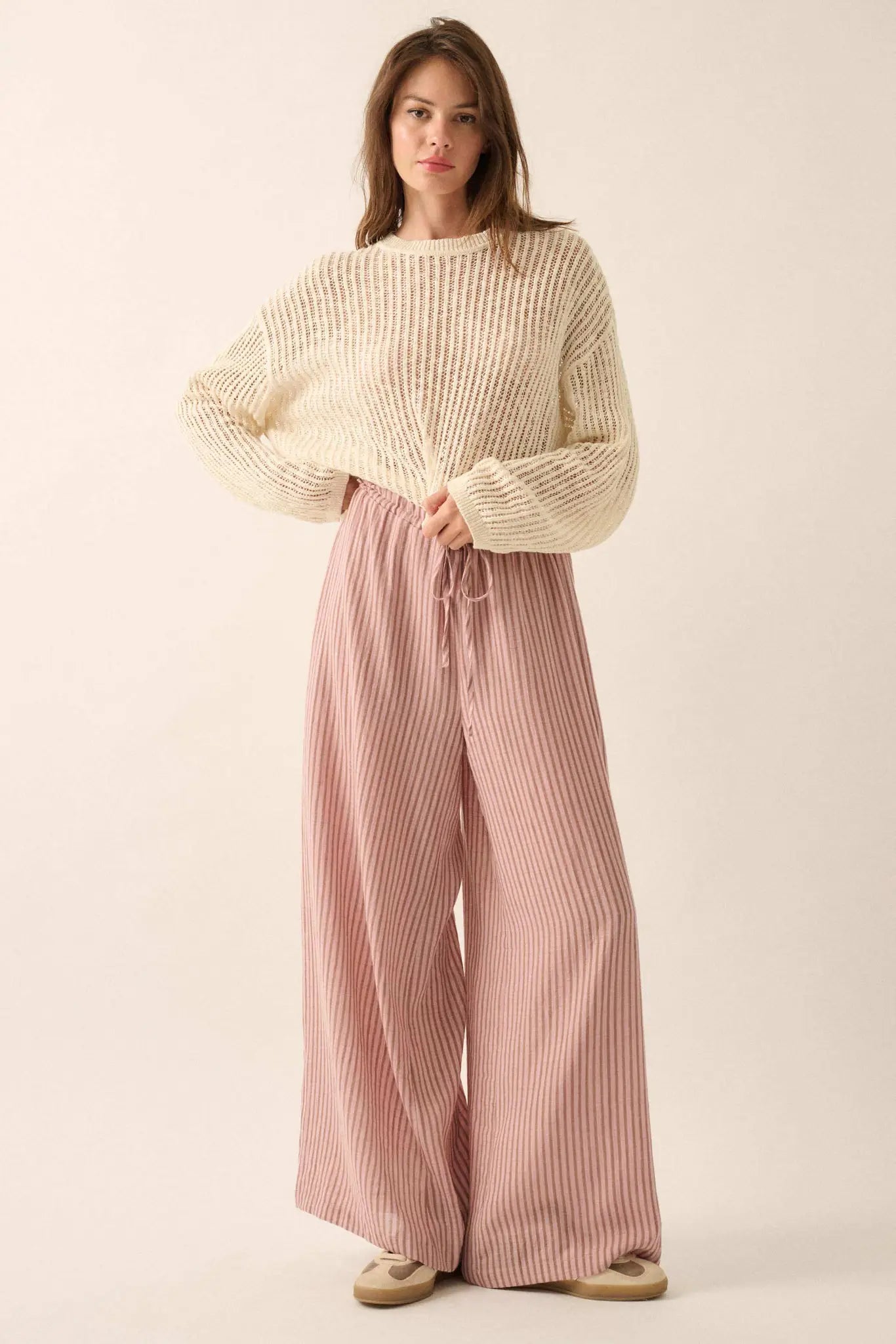 Stroll Goals Striped Wide-Leg Drawstring Pants - ShopPromesa