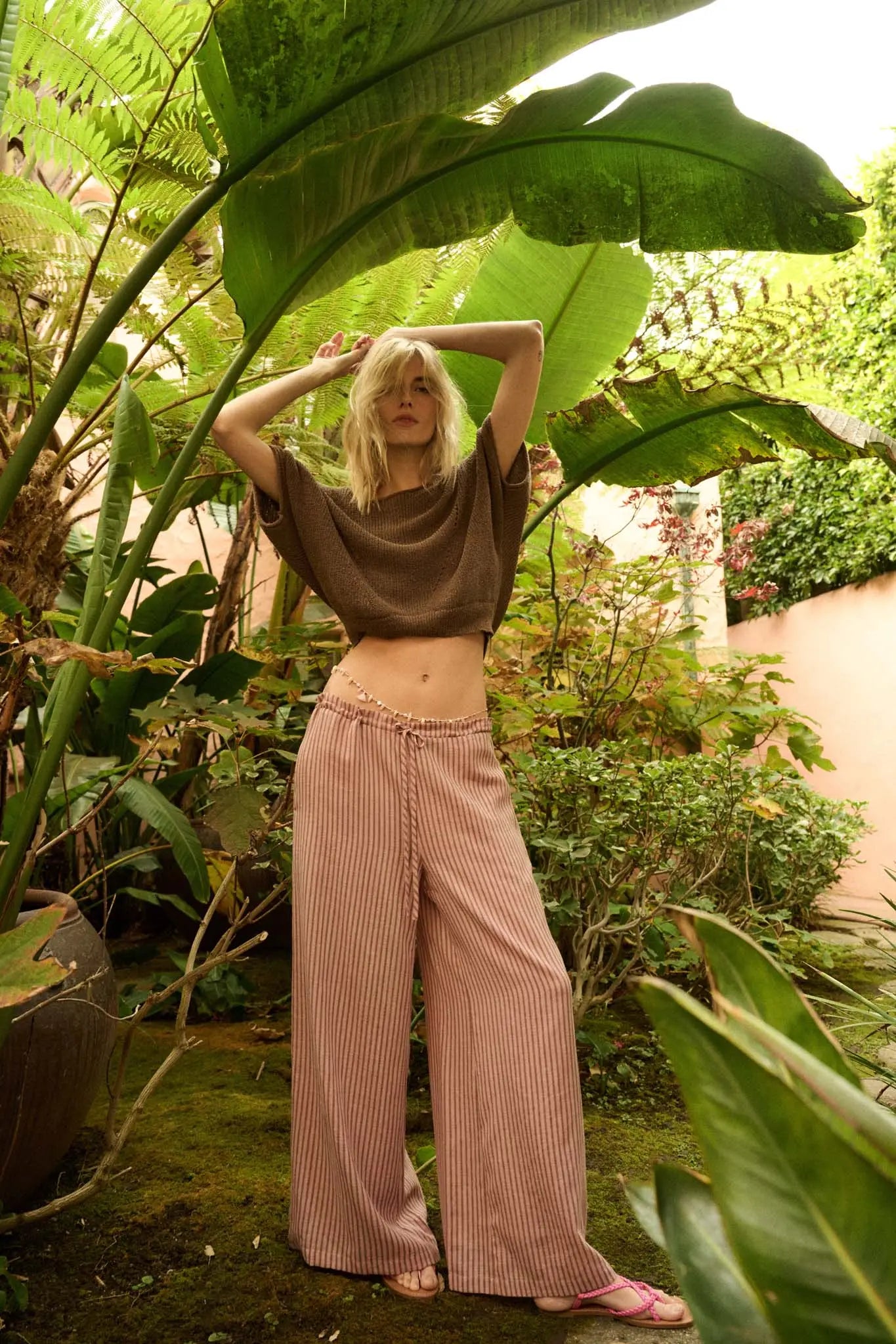 Stroll Goals Striped Wide-Leg Drawstring Pants