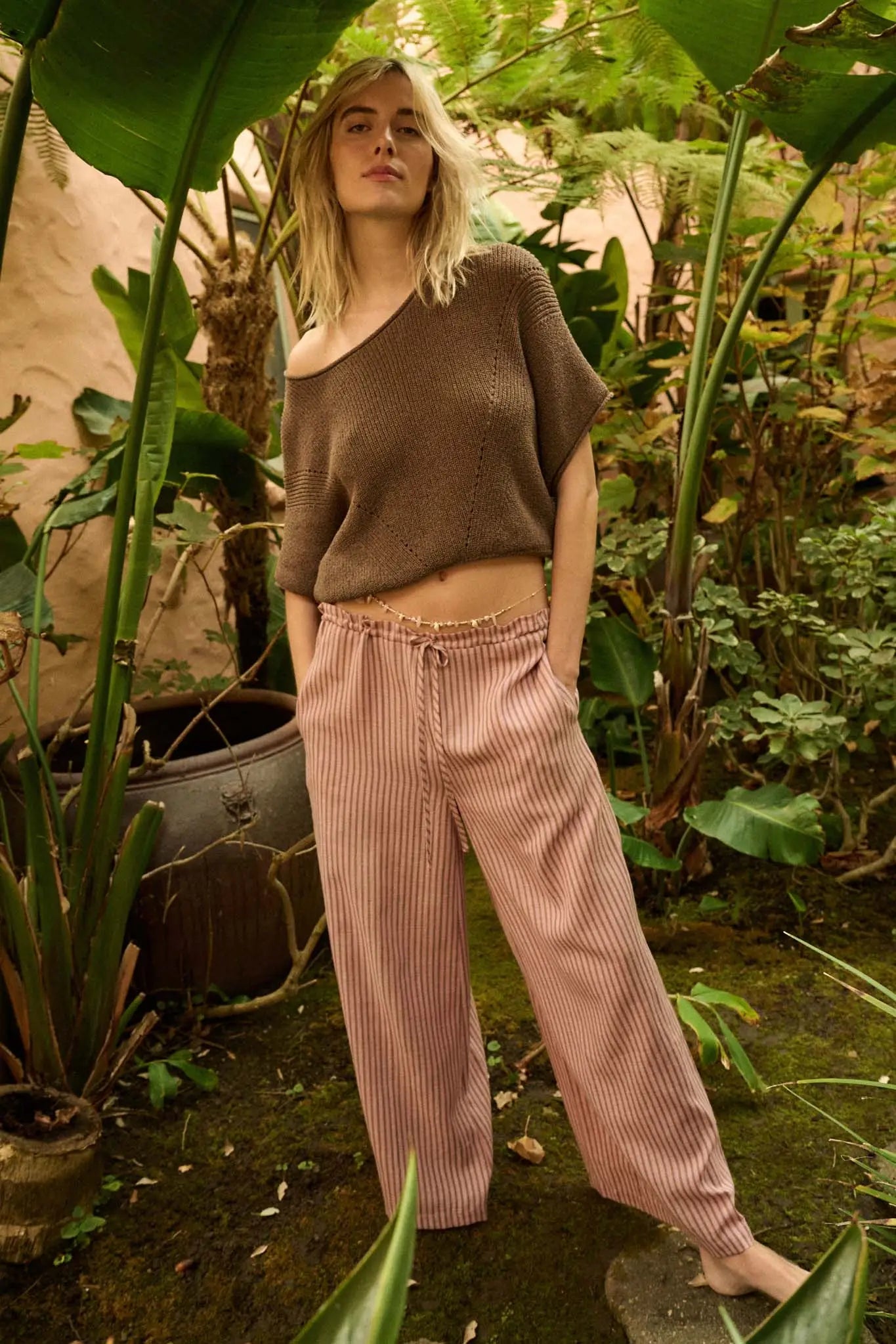 Stroll Goals Striped Wide-Leg Drawstring Pants