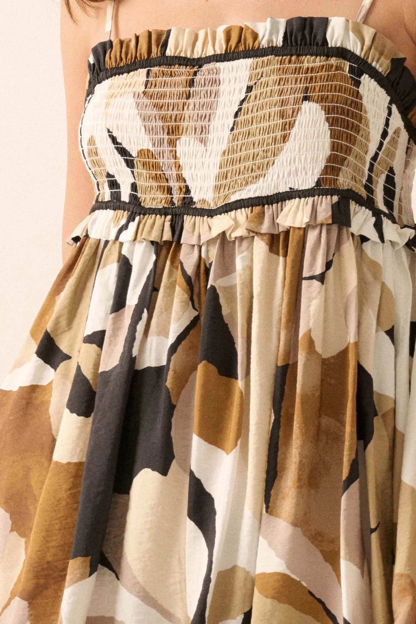 Neutral Blooms Floral Smocked Babydoll Romper - ShopPromesa