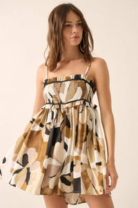 Neutral Blooms Floral Smocked Babydoll Romper - ShopPromesa