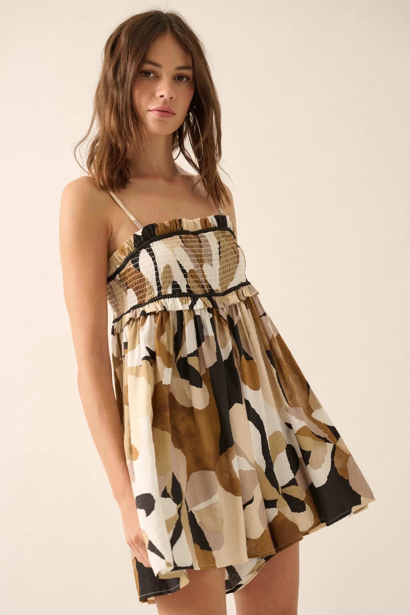 Neutral Blooms Floral Smocked Babydoll Romper - ShopPromesa