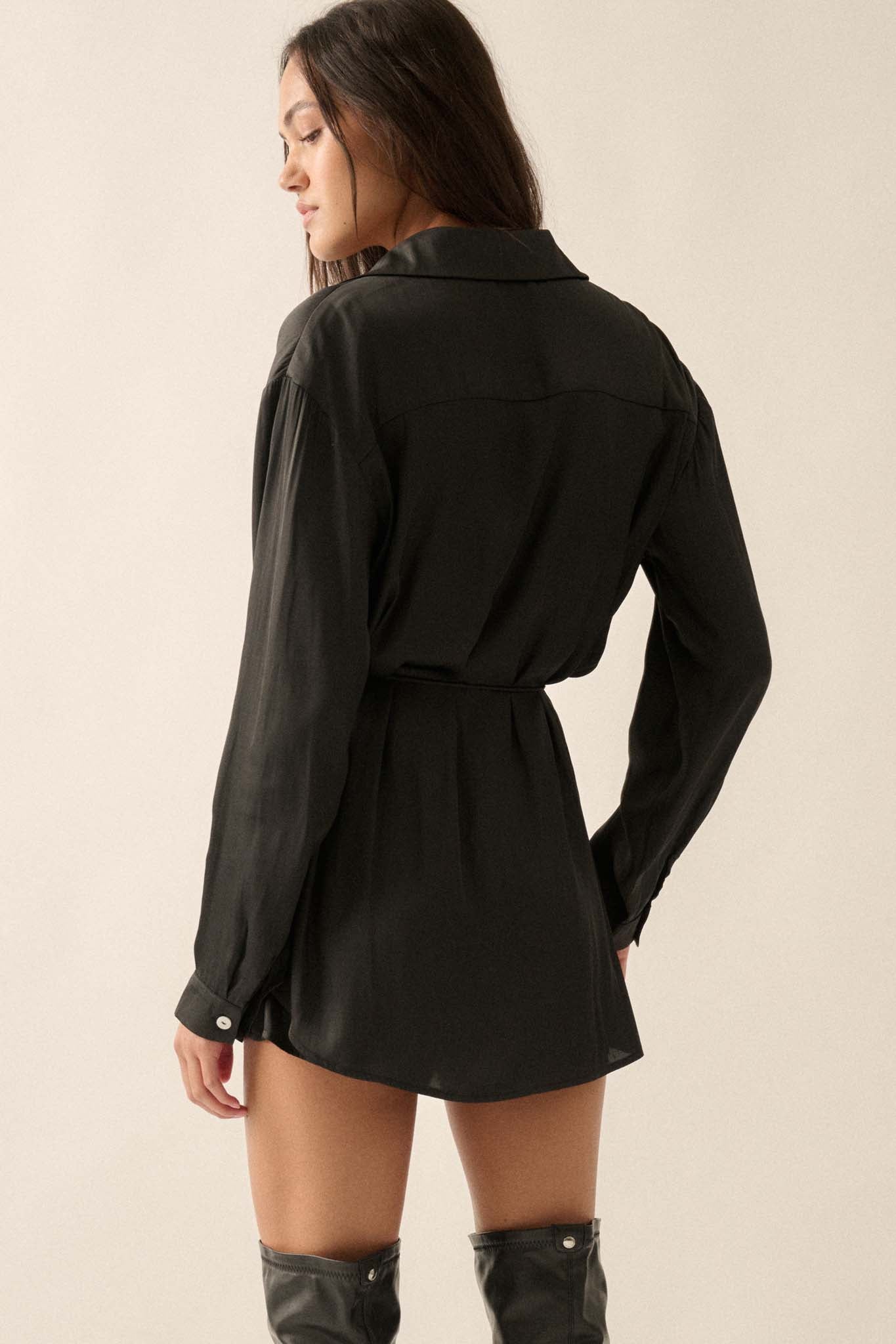 Nine to Five Matte Satin Button-Up Shirt Romper