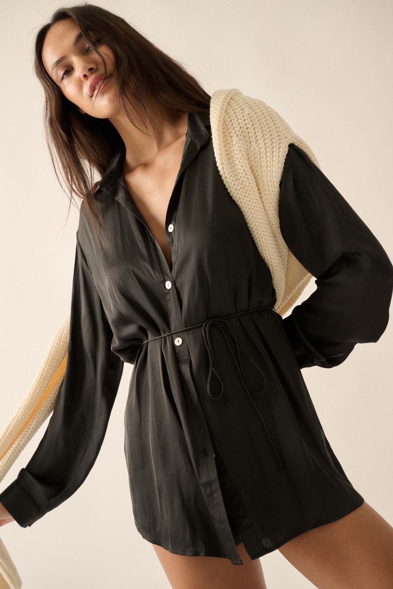 Nine to Five Matte Satin Button-Up Shirt Romper