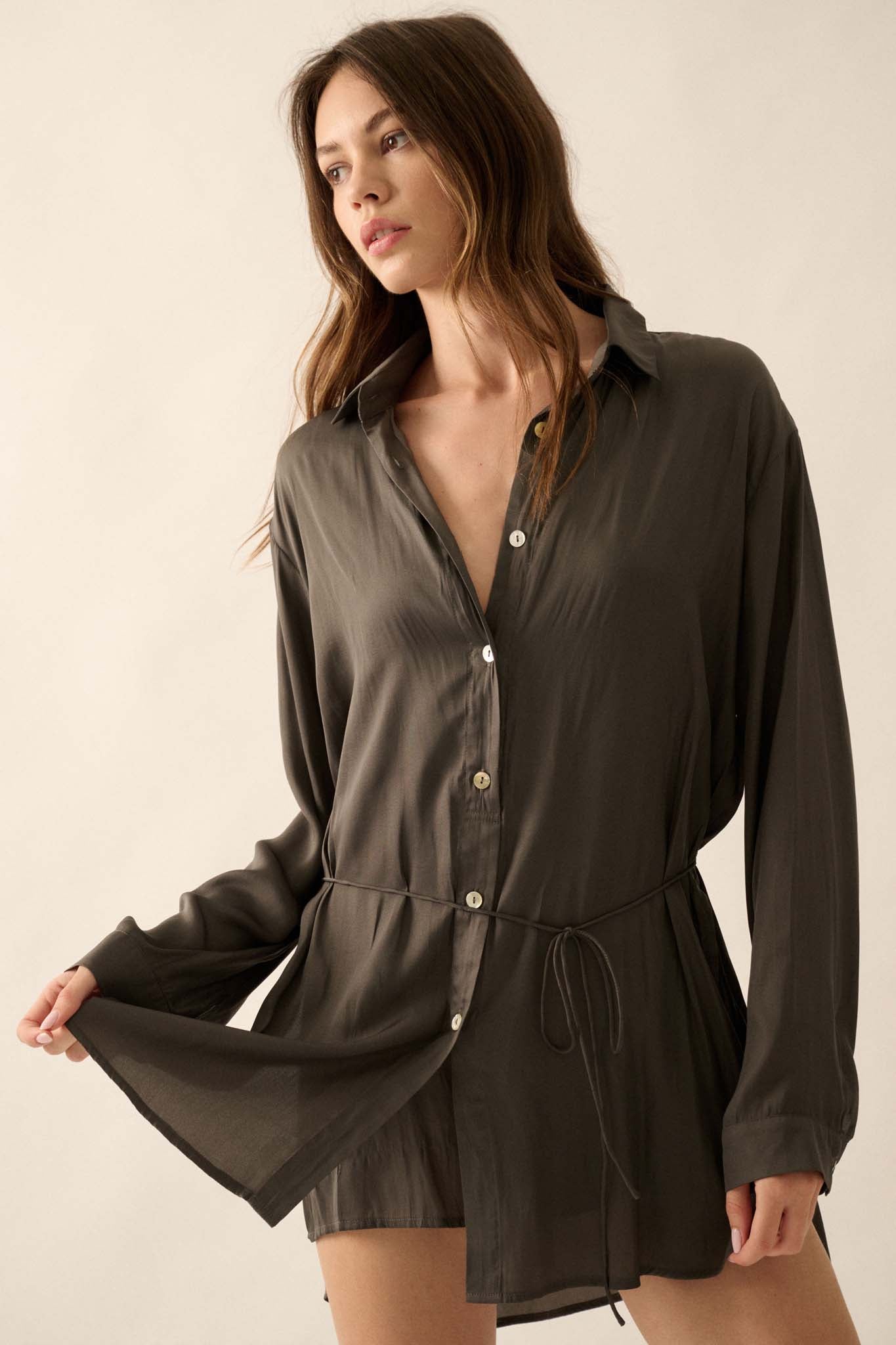 Nine to Five Matte Satin Button-Up Shirt Romper