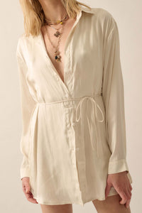 Nine to Five Matte Satin Button-Up Shirt Romper - ShopPromesa