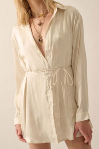 Nine to Five Matte Satin Button-Up Shirt Romper - ShopPromesa