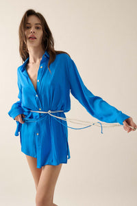 Nine to Five Matte Satin Button-Up Shirt Romper - ShopPromesa