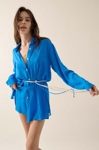 Nine to Five Matte Satin Button-Up Shirt Romper - ShopPromesa