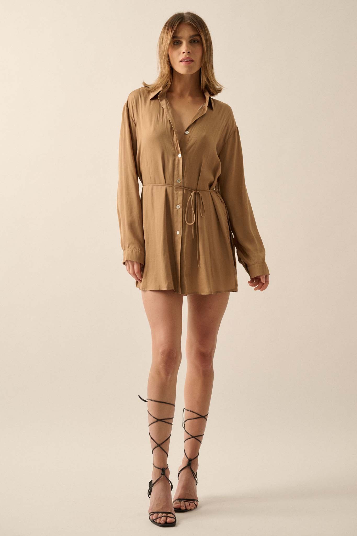 Nine to Five Matte Satin Button-Up Shirt Romper - ShopPromesa