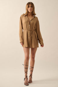 Nine to Five Matte Satin Button-Up Shirt Romper - ShopPromesa