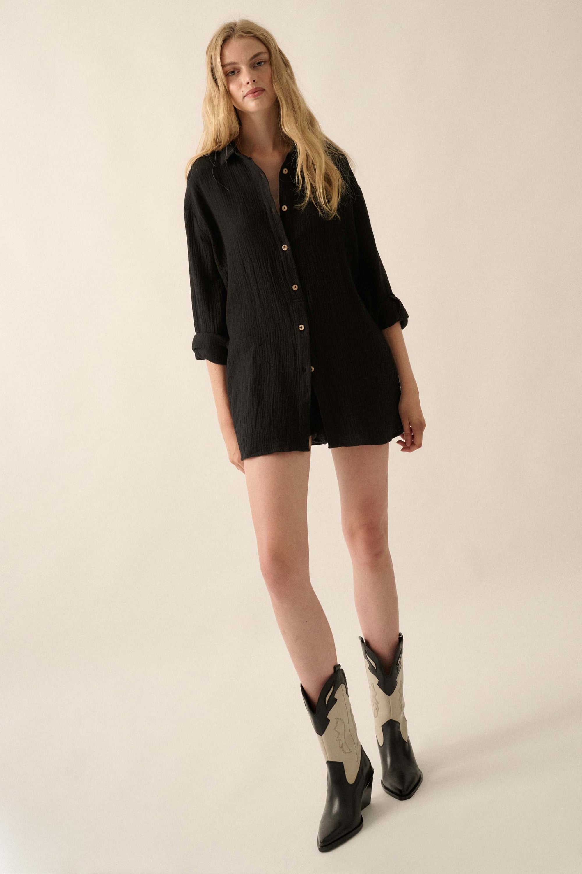 Off the Clock Crinkle Cotton Button-Up Shirt Romper