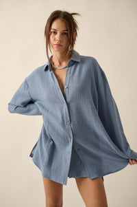 Off the Clock Crinkle Cotton Button-Up Shirt Romper - ShopPromesa