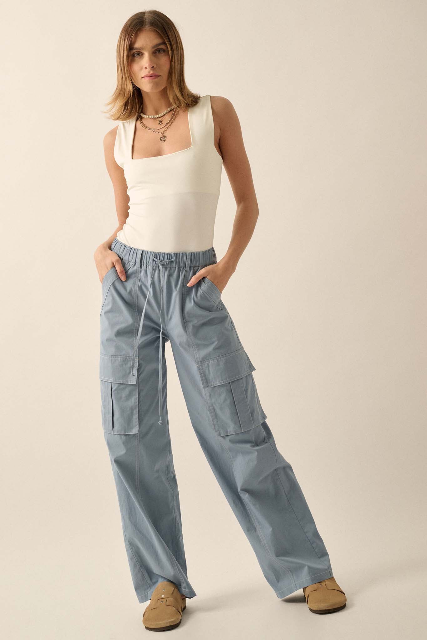 Keep It Real Wide-Leg Drawstring Cargo Pants - ShopPromesa