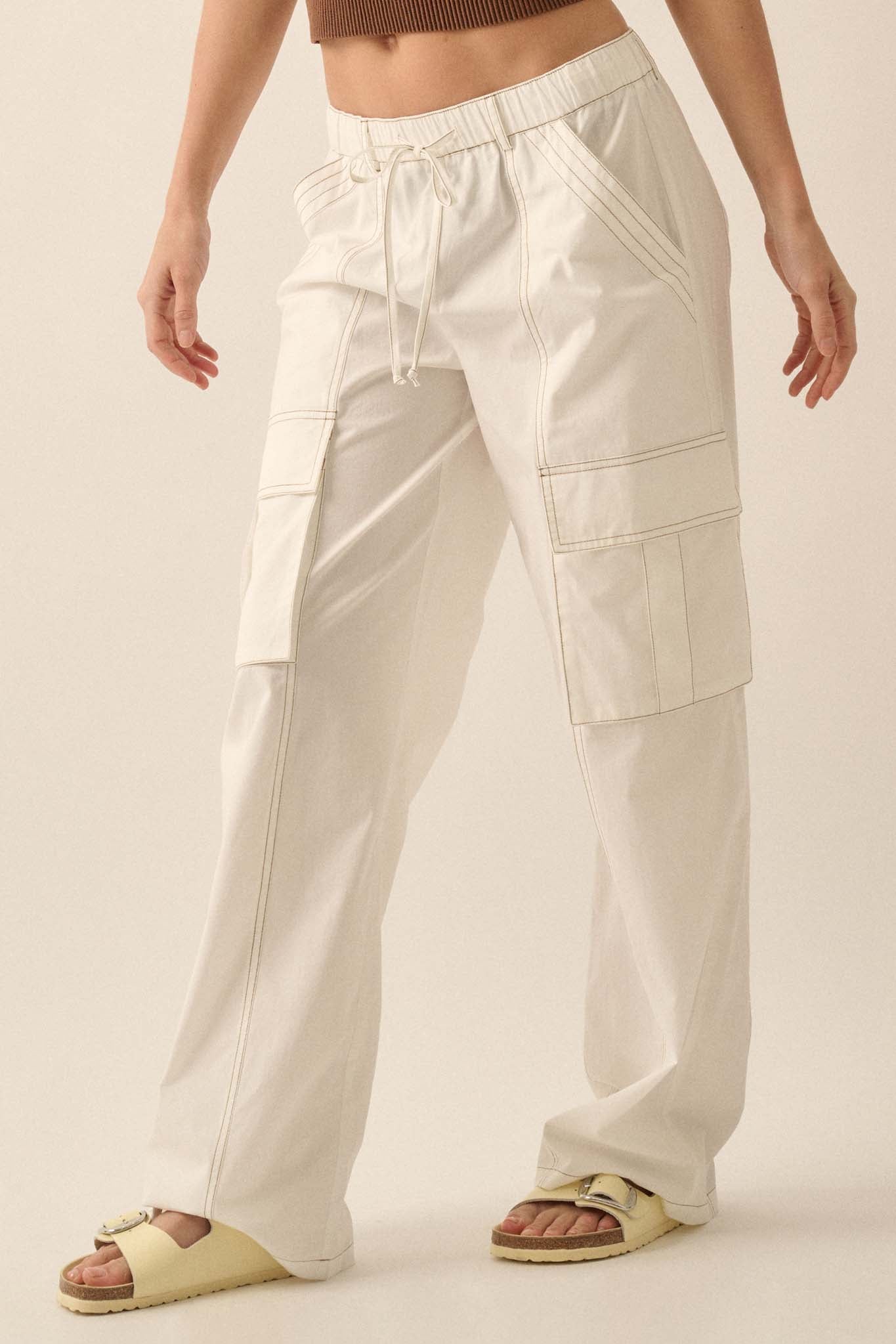 Keep It Real Wide-Leg Drawstring Cargo Pants - ShopPromesa