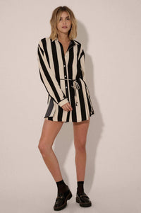 Go Bold Striped Satin Buttoned Shirt Romper - ShopPromesa