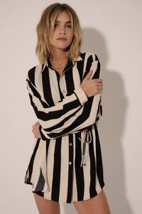 Go Bold Striped Satin Buttoned Shirt Romper - ShopPromesa