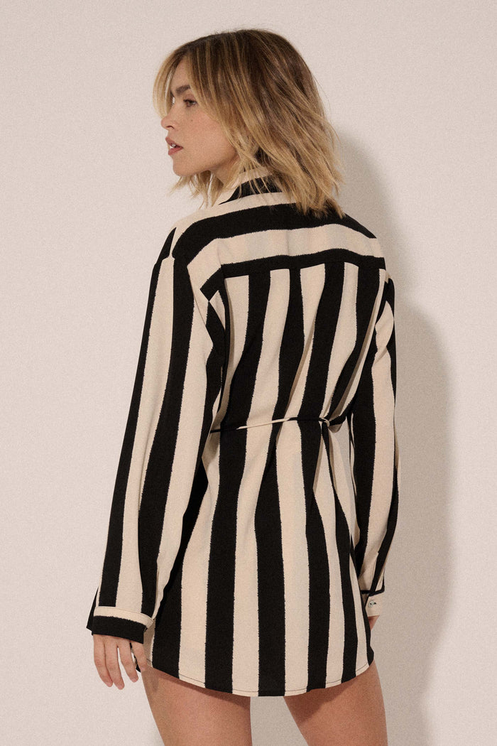 Go Bold Striped Satin Buttoned Shirt Romper - ShopPromesa