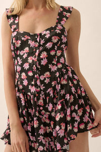 Flirty Flowers Floral Satin Fit-and-Flare Romper - ShopPromesa