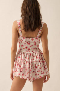 Flirty Flowers Floral Satin Fit-and-Flare Romper - ShopPromesa