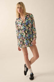 Chromatic Petals Floral Belted Shirt Romper - ShopPromesa
