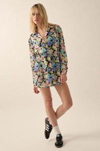 Chromatic Petals Floral Belted Shirt Romper - ShopPromesa