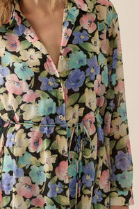 Chromatic Petals Floral Belted Shirt Romper - ShopPromesa