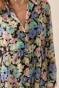 Chromatic Petals Floral Belted Shirt Romper - ShopPromesa