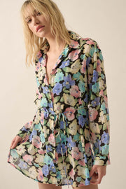 Chromatic Petals Floral Belted Shirt Romper - ShopPromesa